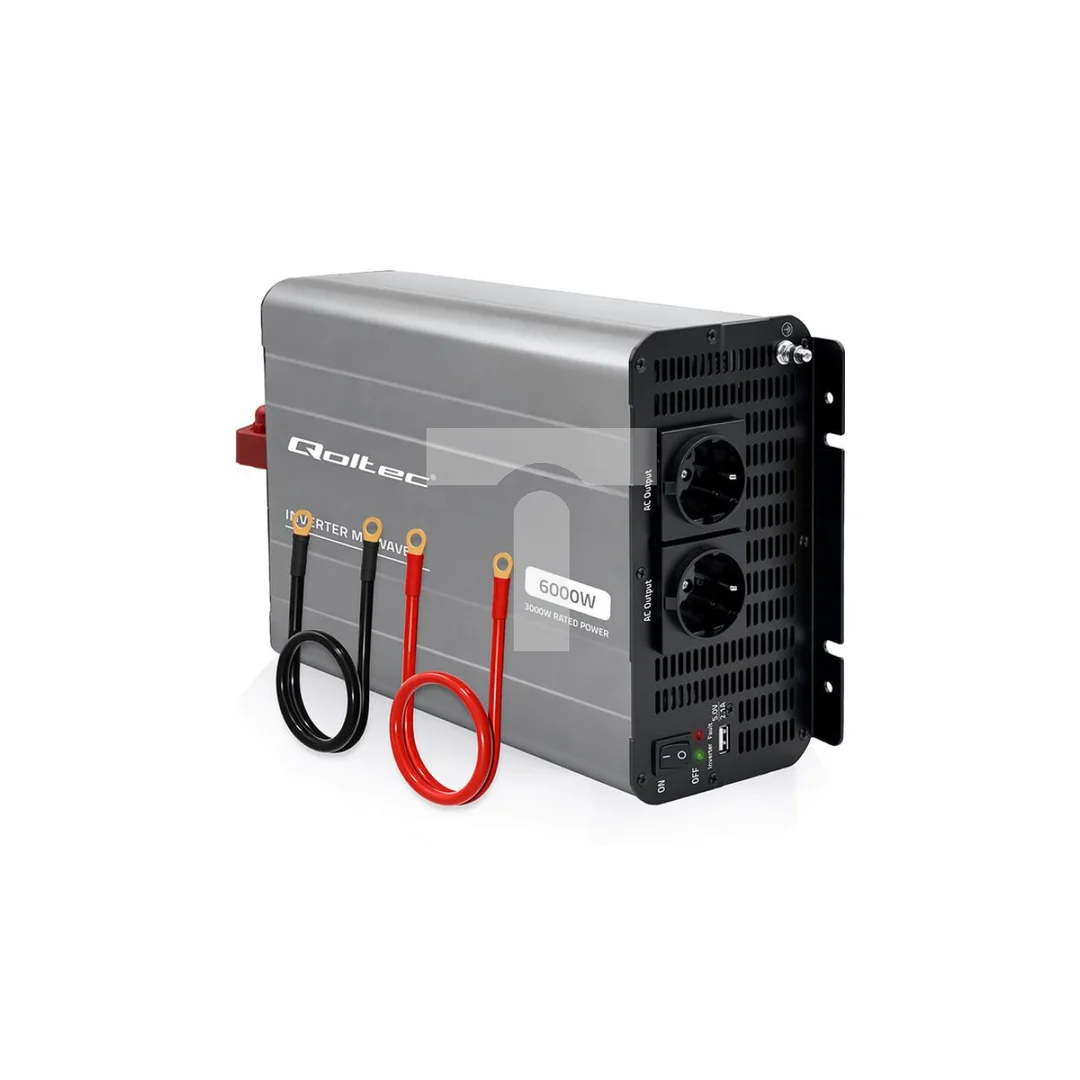 52686 Qoltec Przetwornica napięcia MS Wave 12V na 230V 3000/6000W USB Kompatybilna z LiFePO4 GEL AGM