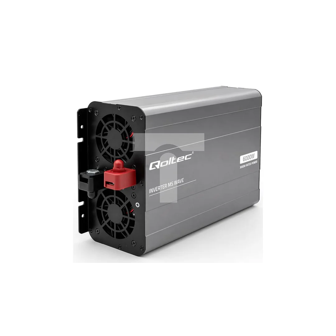 52686 Qoltec Przetwornica napięcia MS Wave 12V na 230V 3000/6000W USB Kompatybilna z LiFePO4 GEL AGM