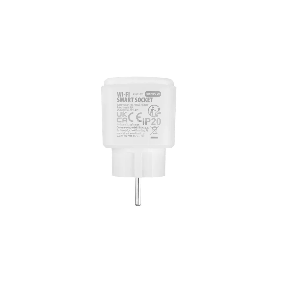 Zdalnie sterowane gniazdko WiFi GreenBlue, Android/iOS/Alexa/Google Home, timer, watomierz, max 16A/3840W, GB735 W
