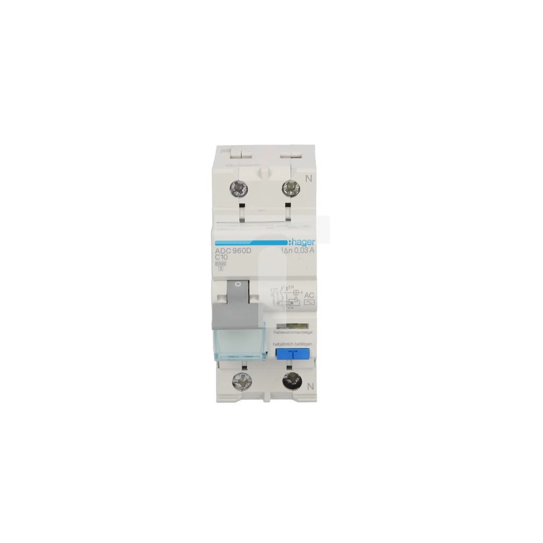 Wyłącznik różnicowo-nadprądowy RCBO 2P C10A 0,03A Typ AC ADC960D