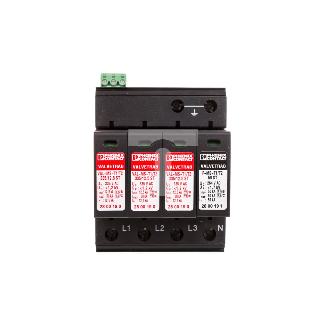 Ogranicznik przepięć Typ T1+T2 4P 12,5kA 1,2kV 335V VAL-MS-T1/T2 335/12.5/3+1-FM 2800183