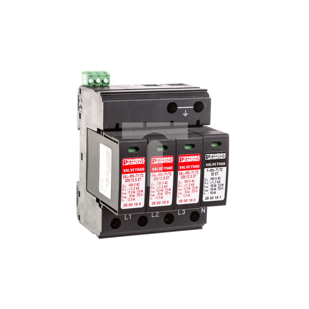 Ogranicznik przepięć Typ T1+T2 4P 12,5kA 1,2kV 335V VAL-MS-T1/T2 335/12.5/3+1-FM 2800183