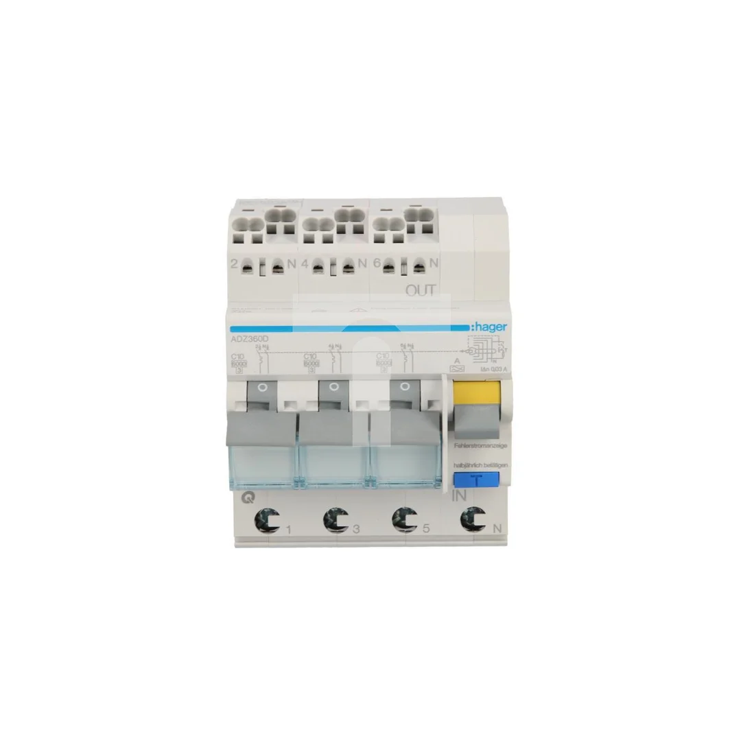 Wyłącznik różnicowo-nadprądowy RCBO 4P C10A 0,03A Typ A 6kA RCBO ADZ360D