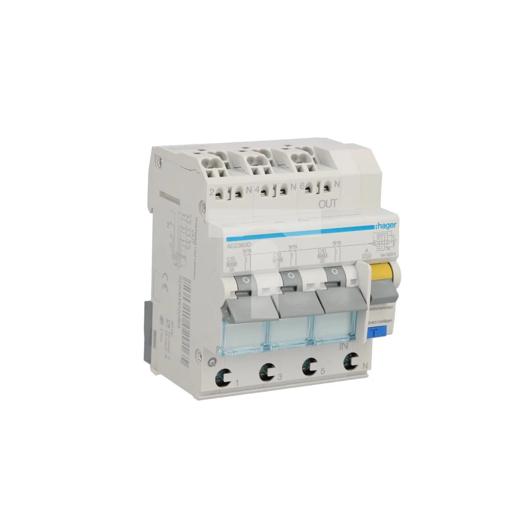 Wyłącznik różnicowo-nadprądowy RCBO 4P C10A 0,03A Typ A 6kA RCBO ADZ360D