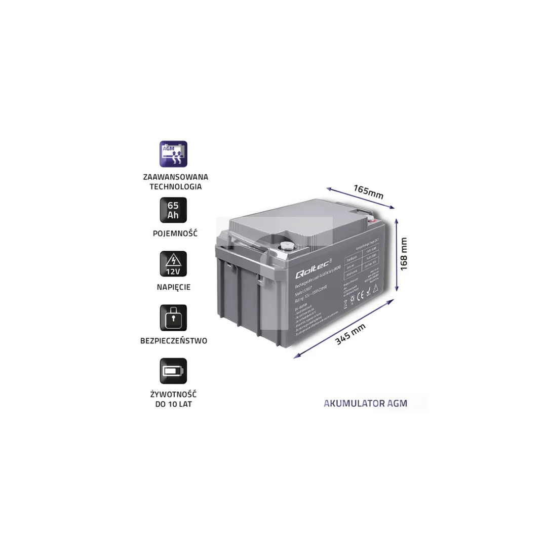 Akumulator VRLA AGM 12V 65Ah max 780A (żywotność do 10lat)