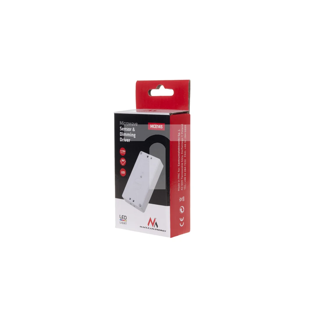 Mikrofalowy czujnik ruchu i zasilacz led ( ze ściemniaczem ) Maclean Energy MCE145 W zasięg 2m-8m MCE145