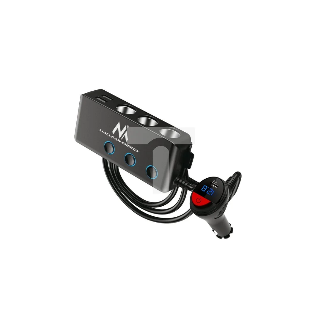 Rozdzielacz gniazda zapalniczki samochodowej Maclean MCE218, woltomierz, 3 gniazda zapalniczki, 1xQC 3.0, 3xUSB 6,8A, 1xPD 18W M