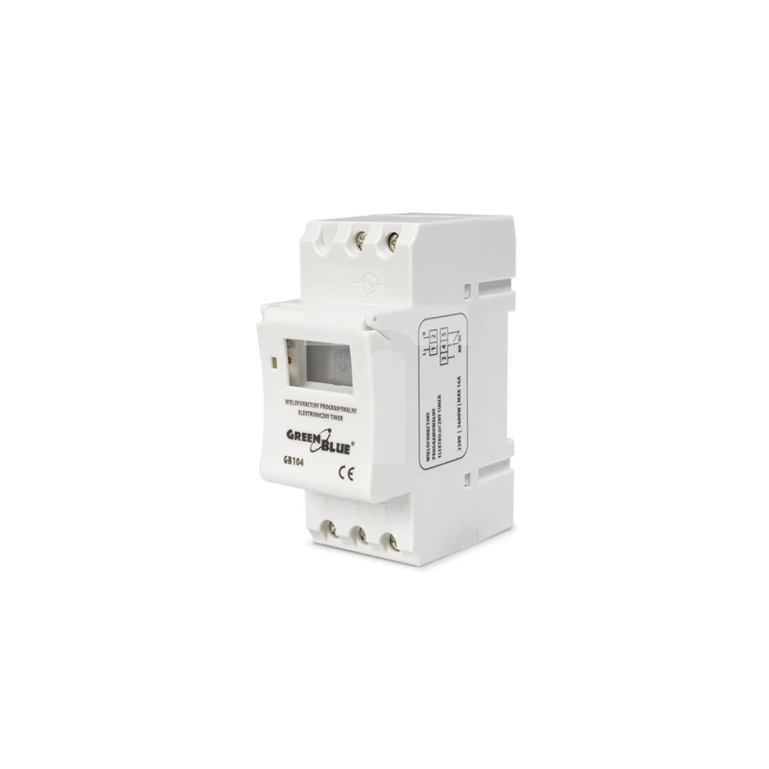 Włącznik czasowy - timer cyfrowy na szynę DIN GreenBlue GB104 16 programów max 240 programów GB104