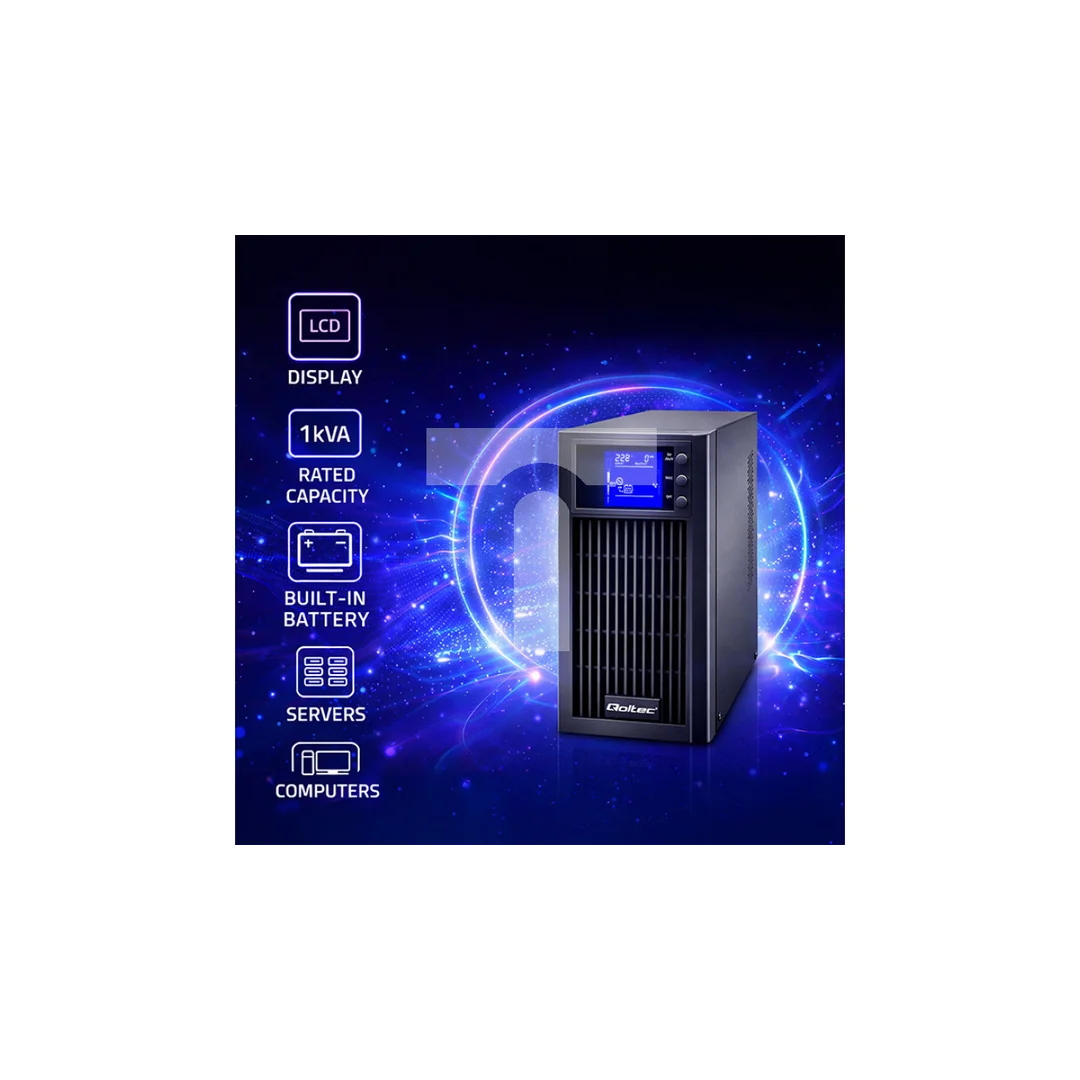 Qoltec Zasilacz awaryjny UPS On-line Pure Sine Wave 1kVA 800W LCD USB