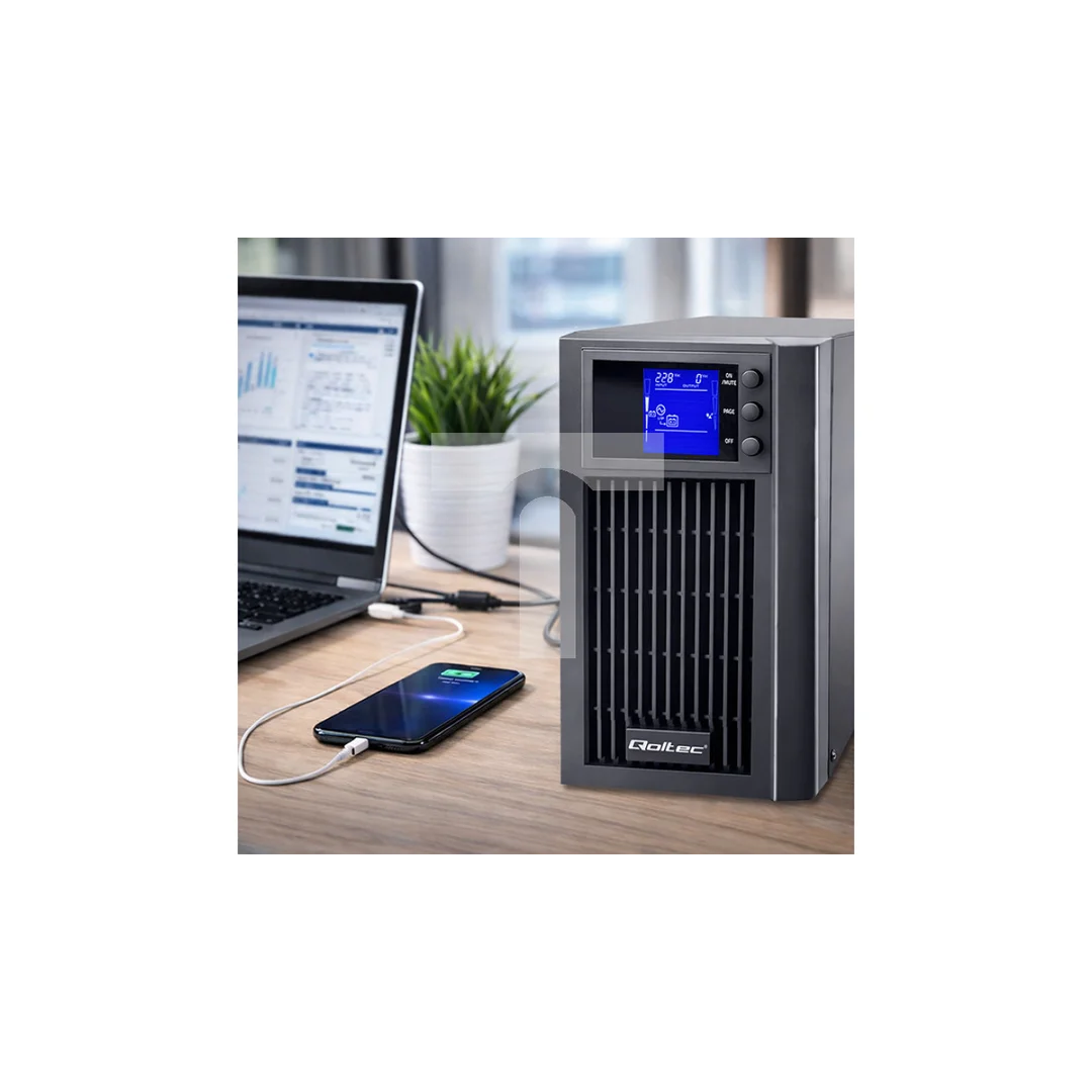 Qoltec Zasilacz awaryjny UPS On-line Pure Sine Wave 1kVA 800W LCD USB