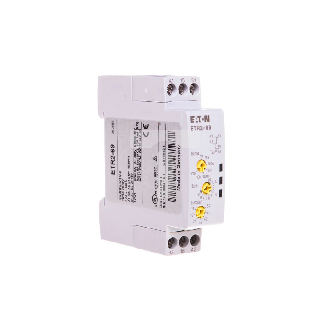 Przekaźnik czasowy 1P 3A 0,05sek-100h 24–240V AC, 24–48V DC wielofunkcyjny ETR2-69 262689