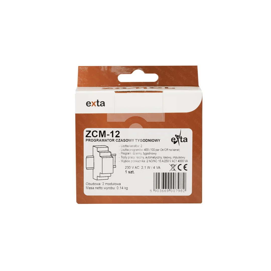Programator czasowy cyfrowy 16A tygodniowy dwukanałowy ZCM-12 EXT10000152