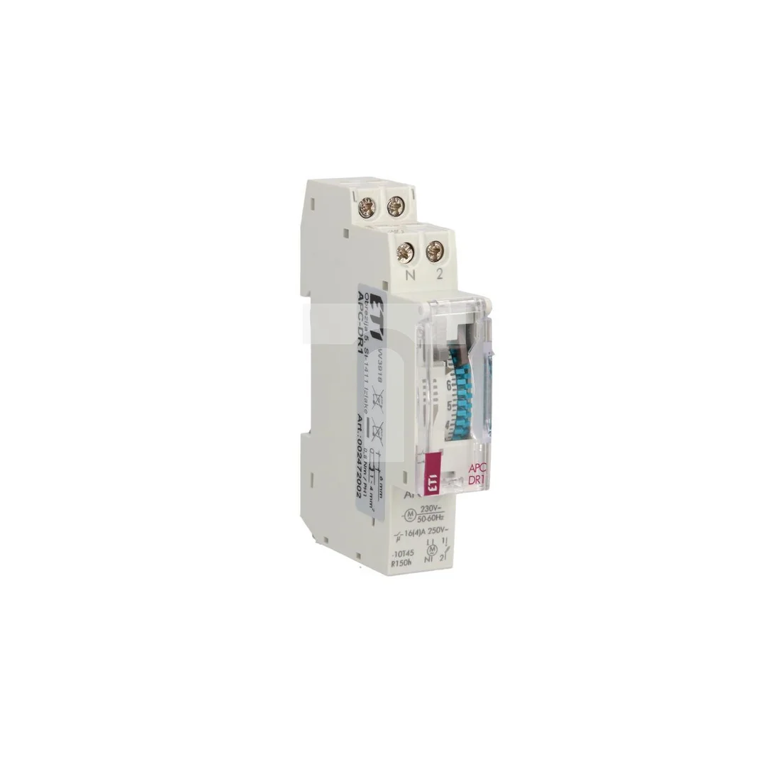 Zegar sterujący analogowy 1-kanałowy 16A 230V AC dobowy z rezerwą min. 100h APC-DR1 002472002