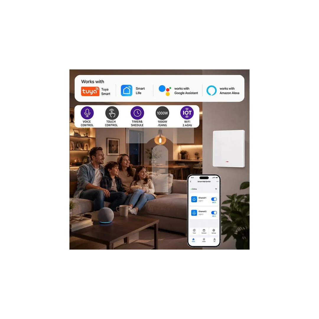 52719 Qoltec Inteligentny 1-kanałowy przełącznik ścienny Wi-Fi z funkcją sterowania głosem Tuya Smart life Biały