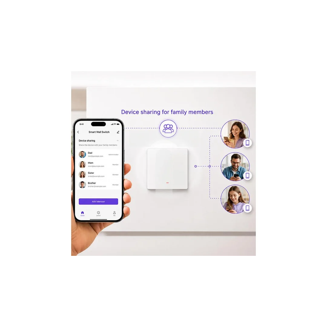 52719 Qoltec Inteligentny 1-kanałowy przełącznik ścienny Wi-Fi z funkcją sterowania głosem Tuya Smart life Biały