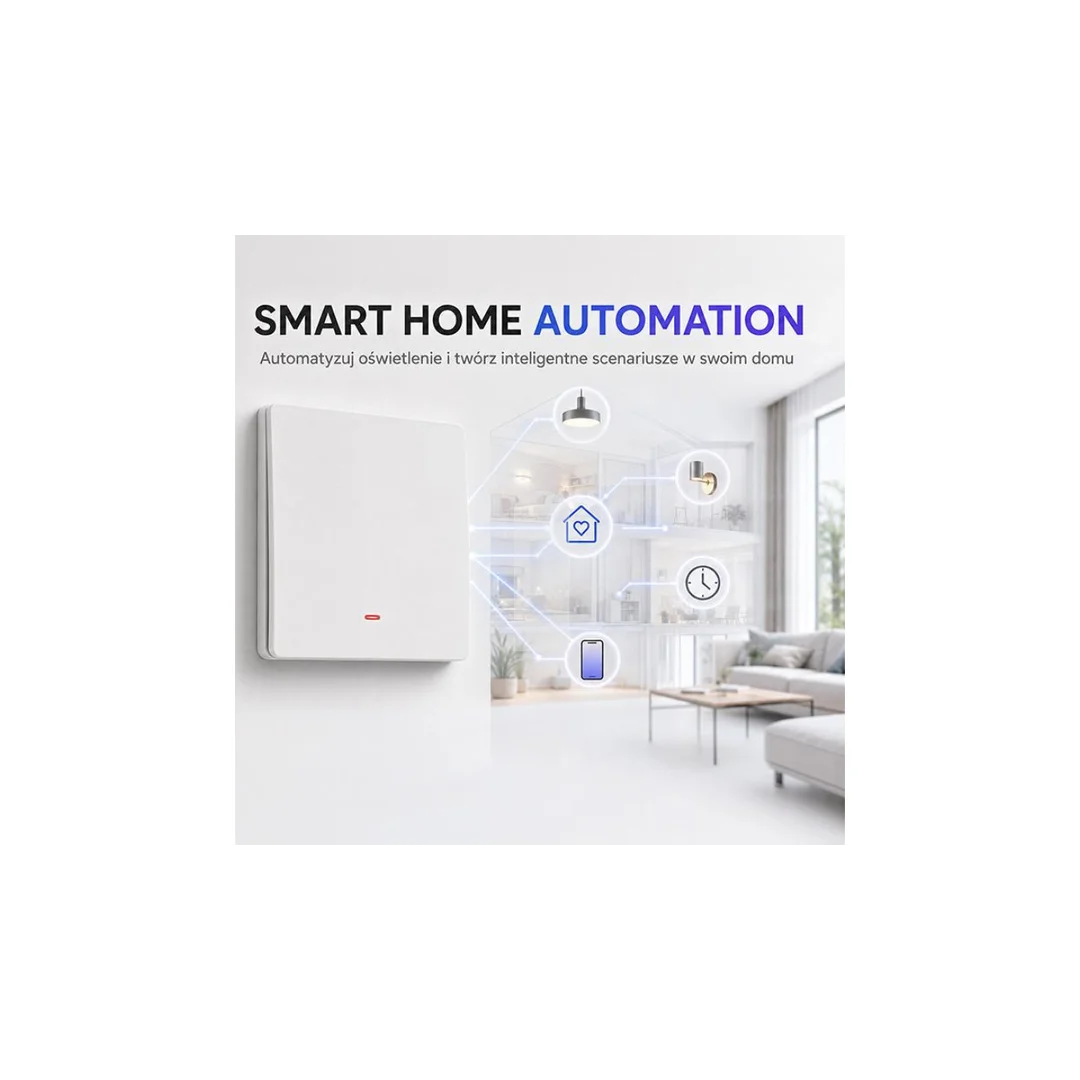 52719 Qoltec Inteligentny 1-kanałowy przełącznik ścienny Wi-Fi z funkcją sterowania głosem Tuya Smart life Biały