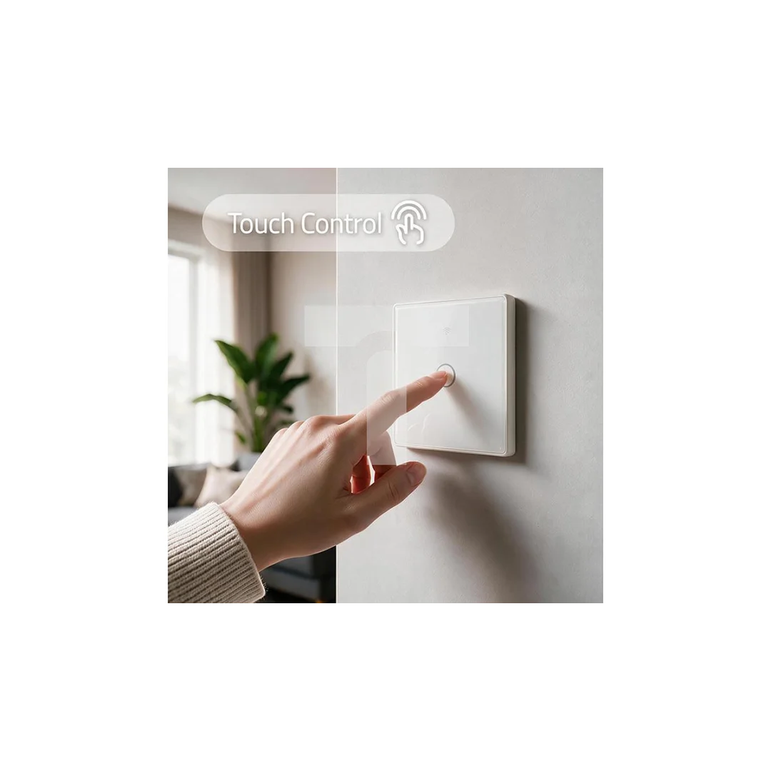 52715 Qoltec Inteligentny dotykowy 1-kanałowy przełącznik ścienny Wi-Fi z funkcją sterowania głosem Tuya Smart life Biały
