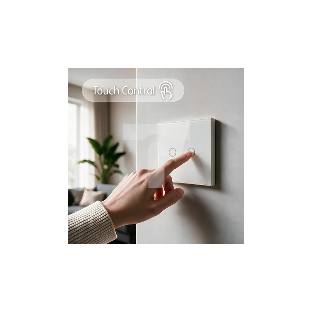 52716 Qoltec Inteligentny dotykowy 2-kanałowy włącznik wyłącznik światła Wi-Fi Timer Tuya Smart life Biały