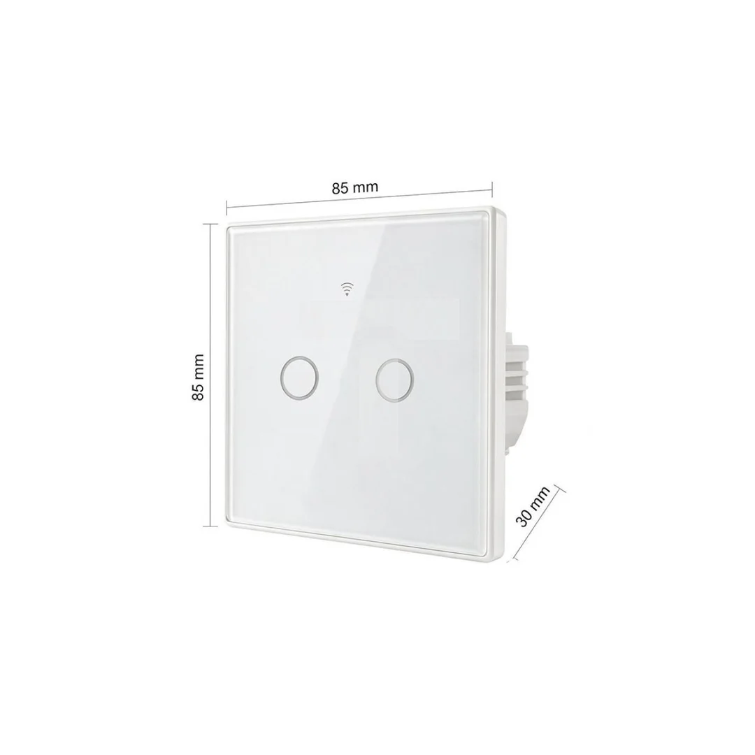 52716 Qoltec Inteligentny dotykowy 2-kanałowy włącznik wyłącznik światła Wi-Fi Timer Tuya Smart life Biały