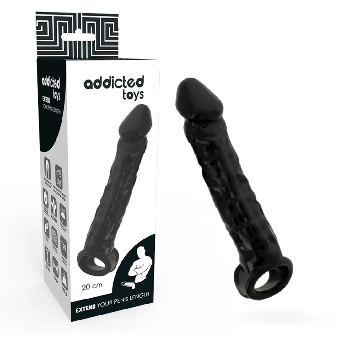 Addicted Toys - Czarna nakładka anatomiczna z pierścieniem, 20 cm