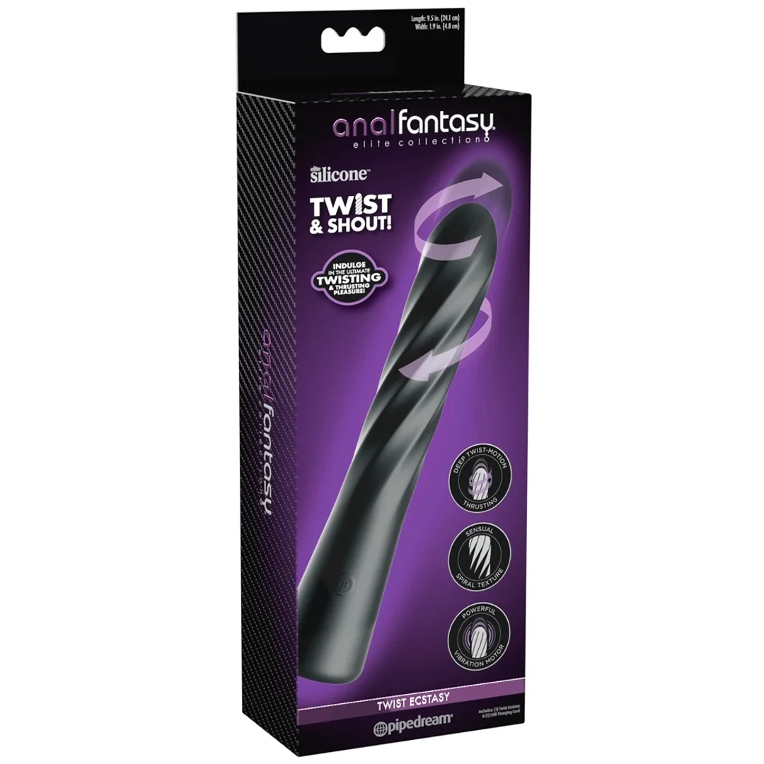 AFE Twist Ecstacy Black - obrotowy masażer spiralny, silikon, 24,1 cm