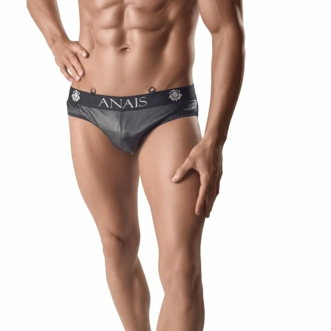 Anais Men Ares Slip XL - Szorty męskie z siateczką i ekoskorą czarne