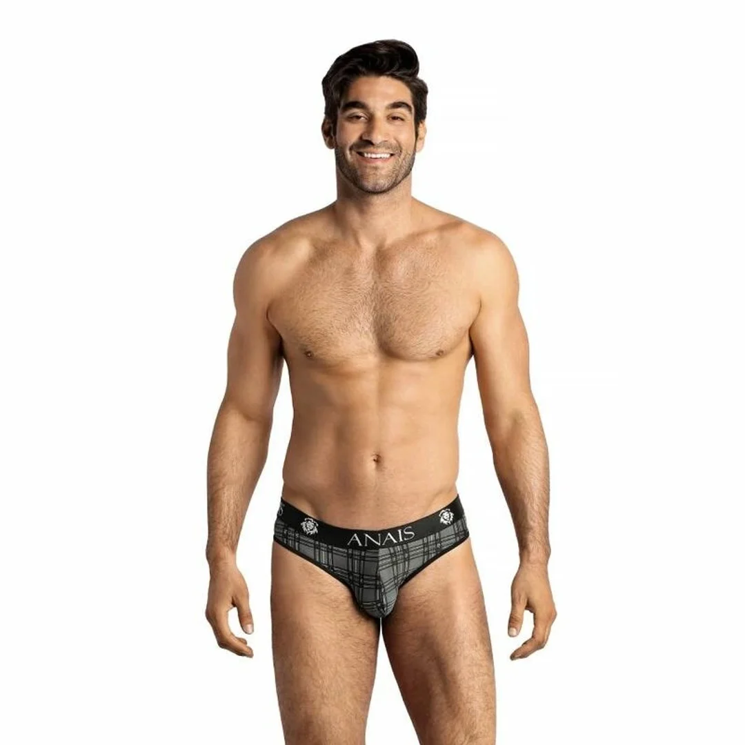 Anais Men Balance Slip S - męskie slipy mikrofibra kratka czarno-szara