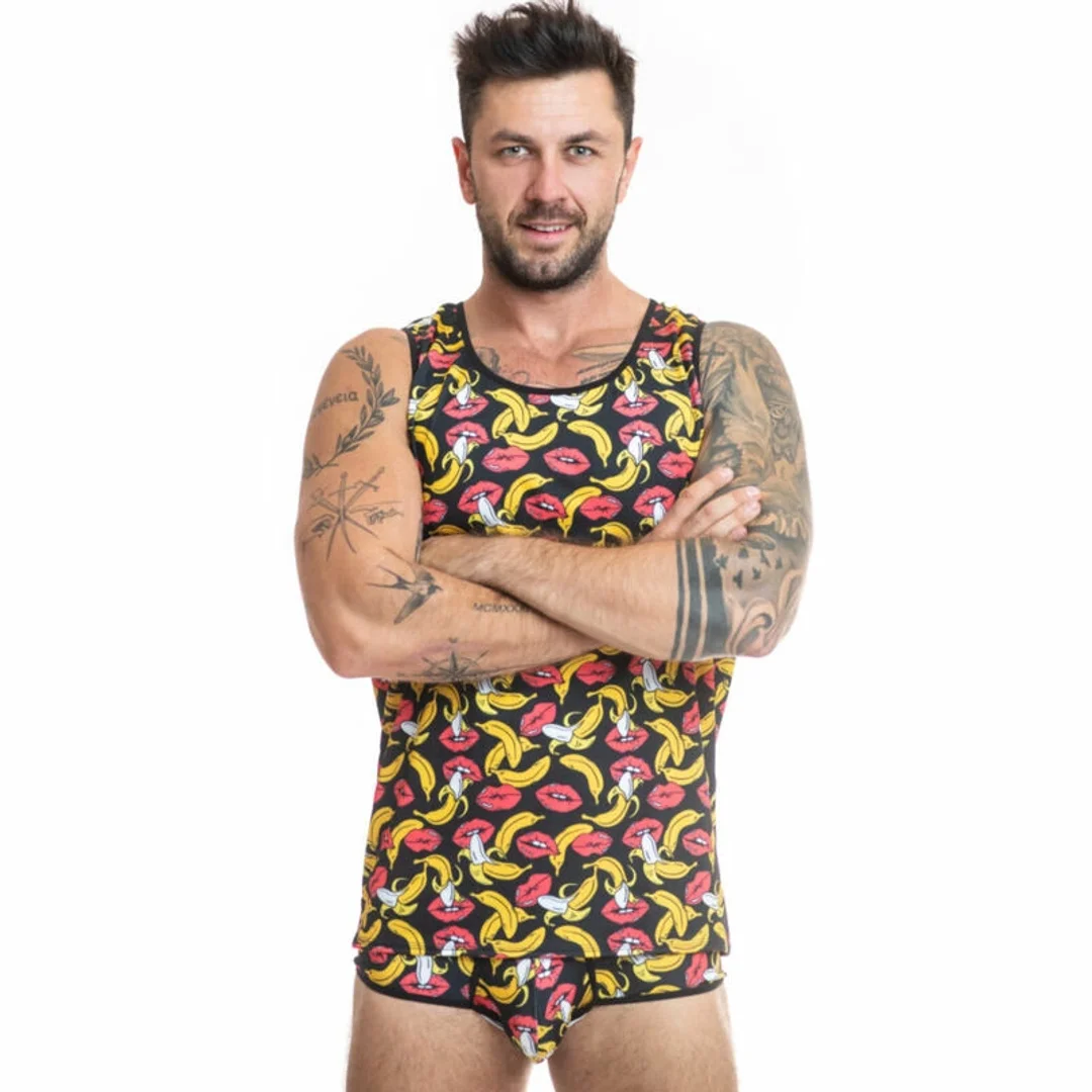 Anais Men Banana Top S - męska koszulka z nadrukiem bananow, lycra