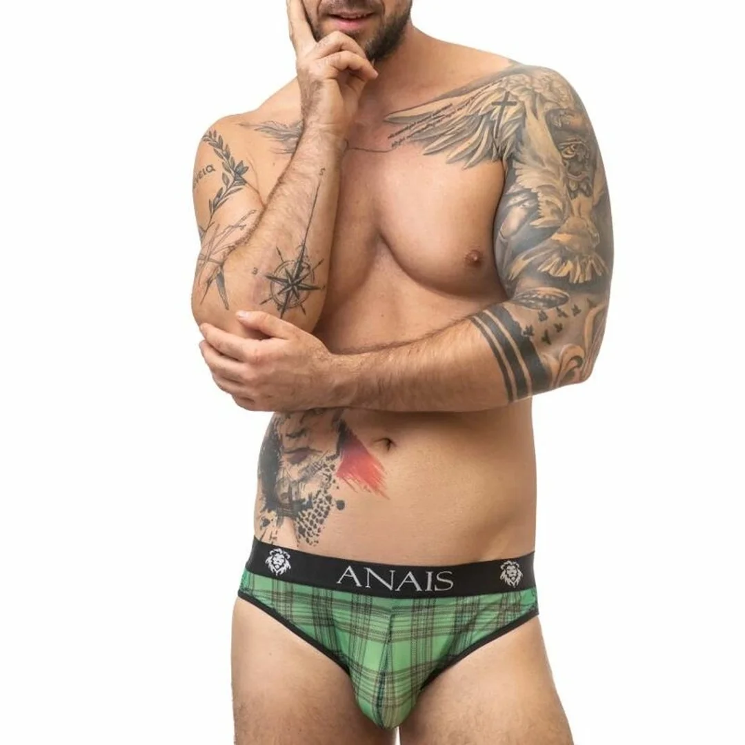Anais Men Magic Slip S - męskie slipy lycra, zielono-czarna krata