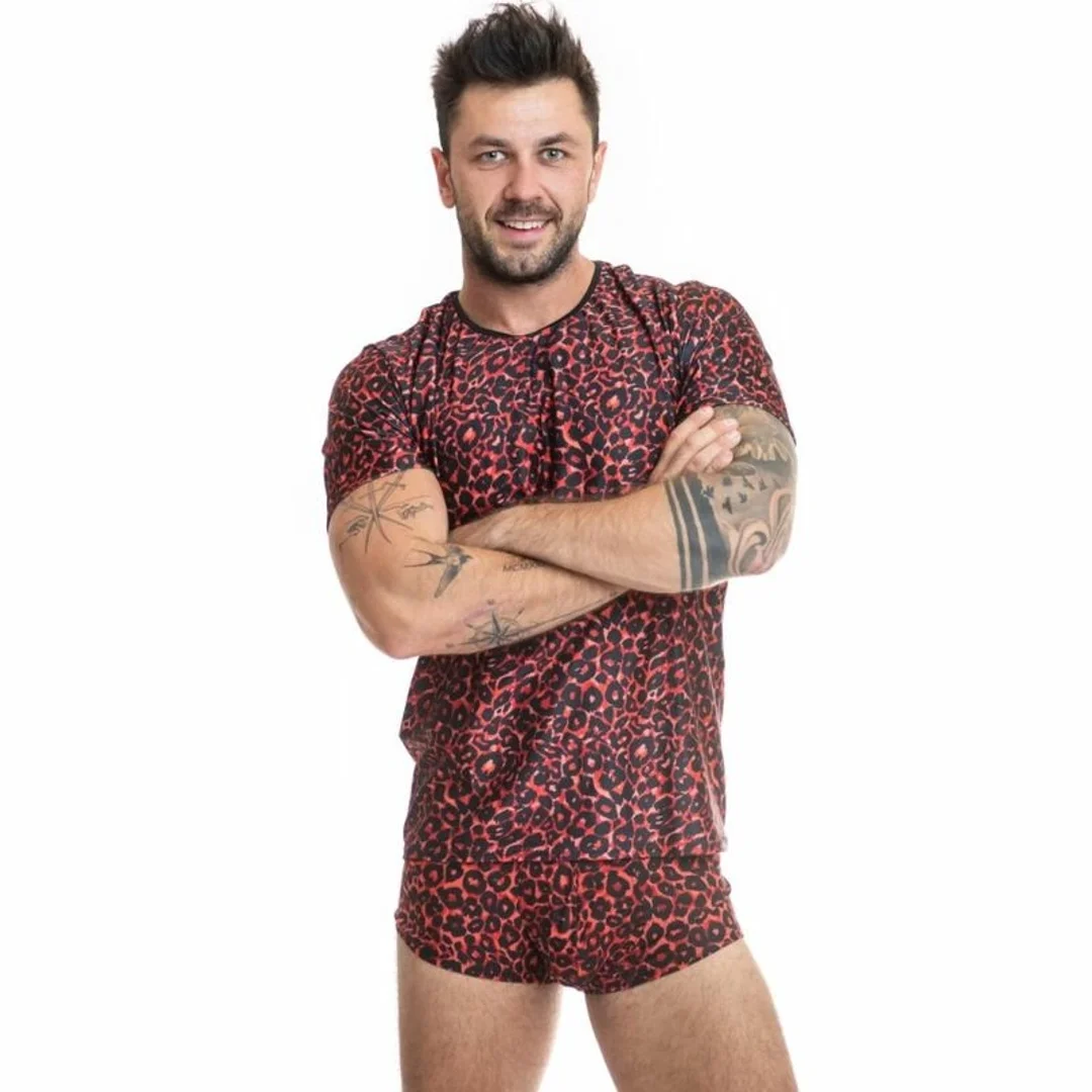 ANAIS MEN T-Shirt Tribal S - Czerwony, Wyrazisty Wzor, Mikrofibra