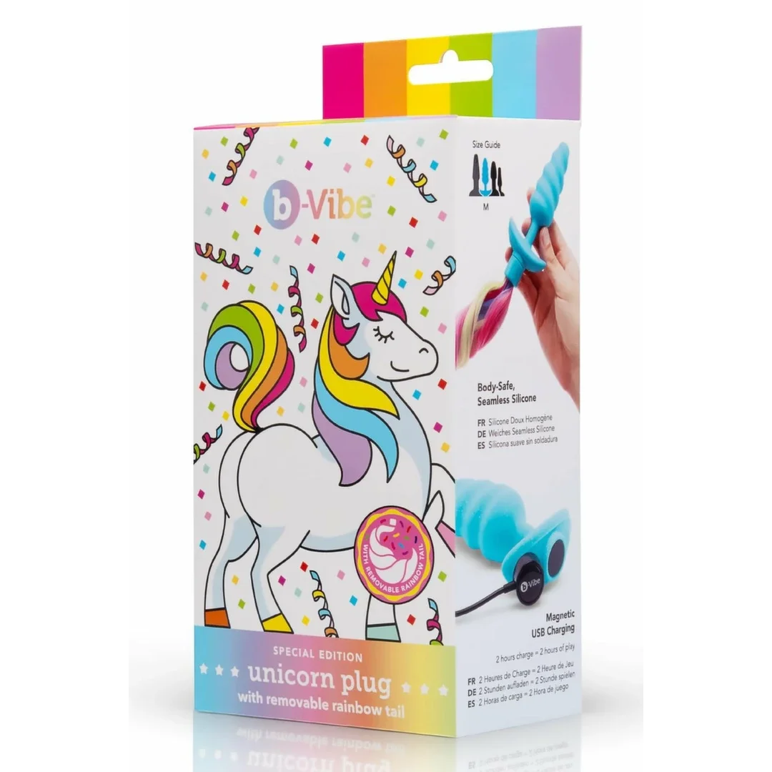 b-Vibe Unicorn Plug z wibrującym systemem i kolorowym ogonem 19"