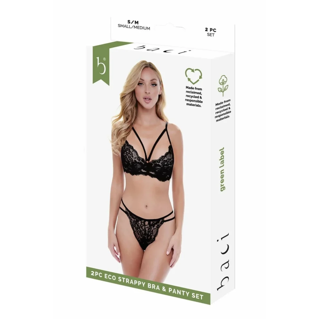 Baci 2 PCS. ECO Strappy Bra and Panty Set Black S/M - ekologiczny komplet