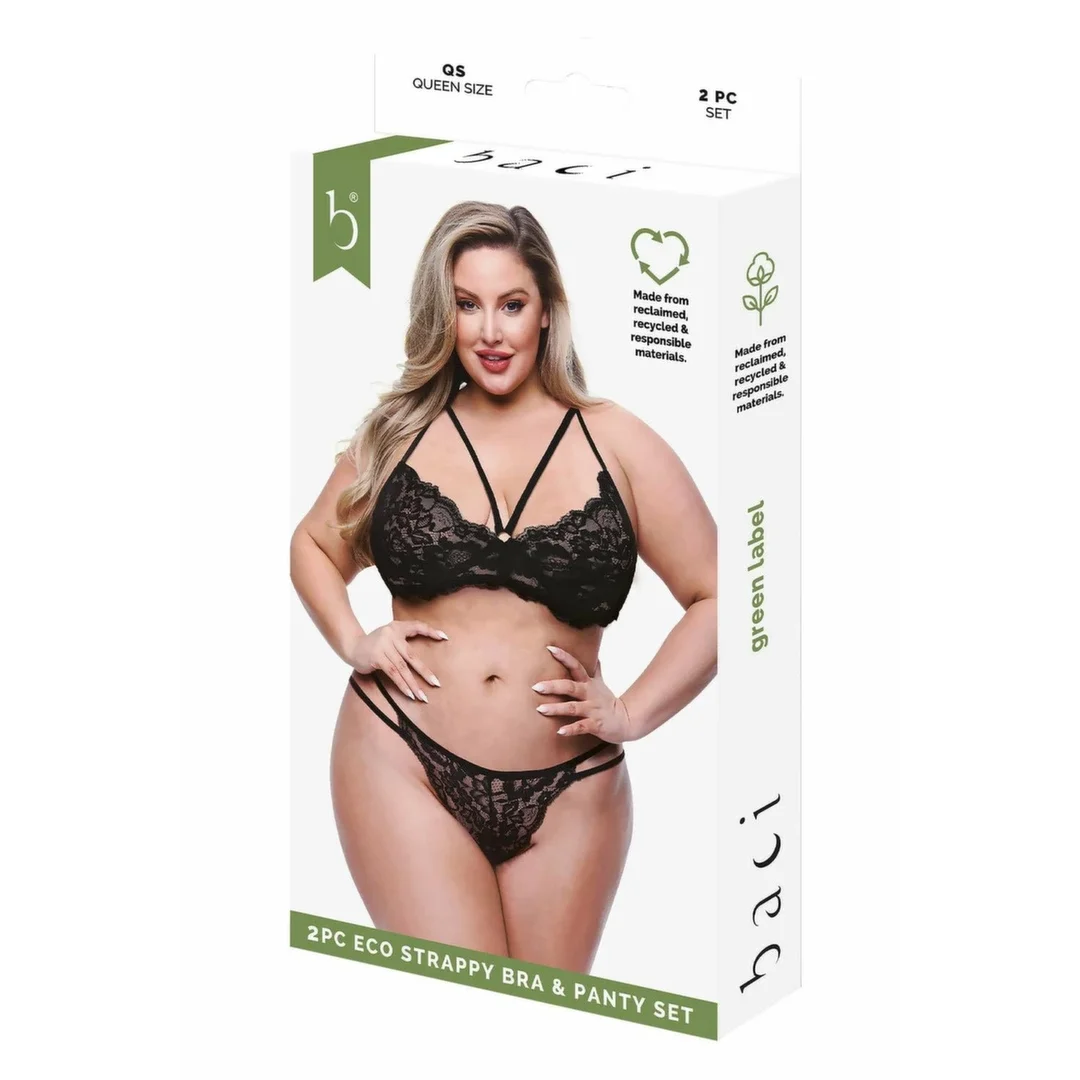 BACI ECO Strappy Bra & Panty Set Black QS - ekologiczny komplet