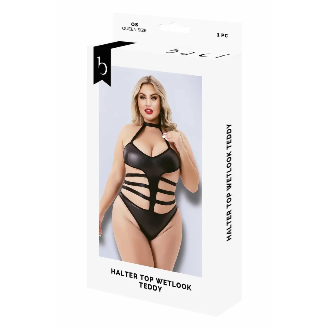 Baci Halter Top Wetlook Teddy Black QS - body z połyskiem, czarne