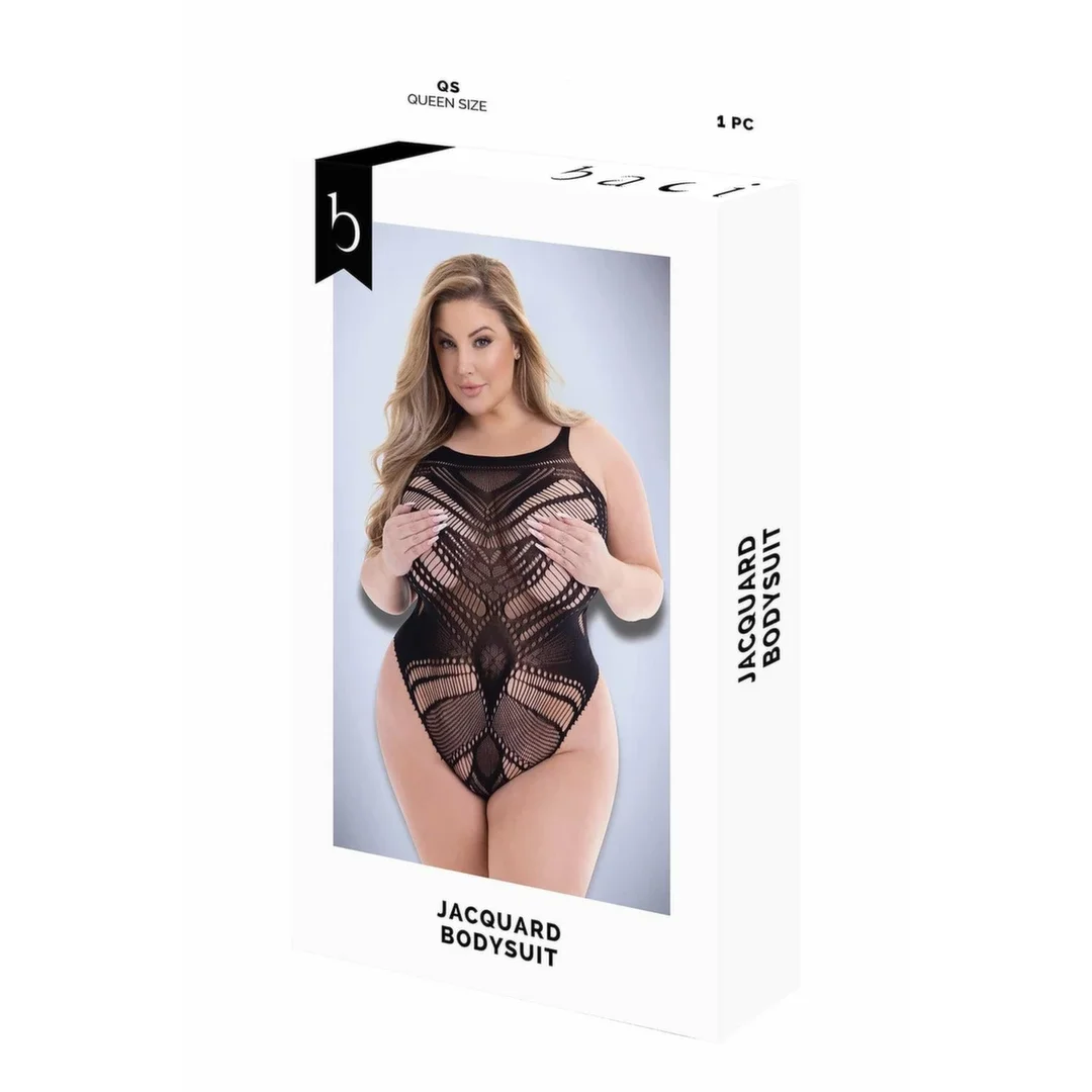 BACI Jacquard Bodysuit Black QS - koronkowy body z siateczką