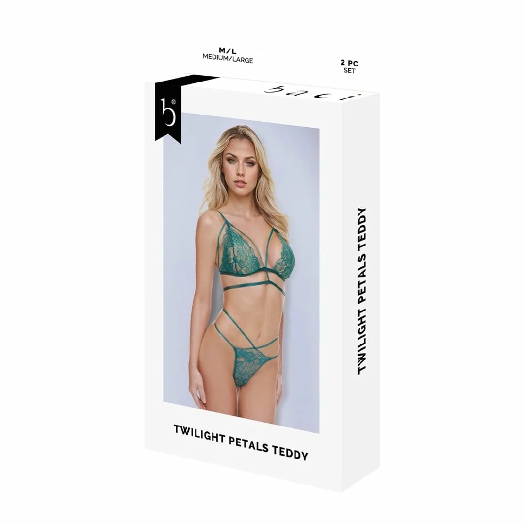 Baci Lingerie Twilight Petals Teddy zielony M/L koronka kwiatowa