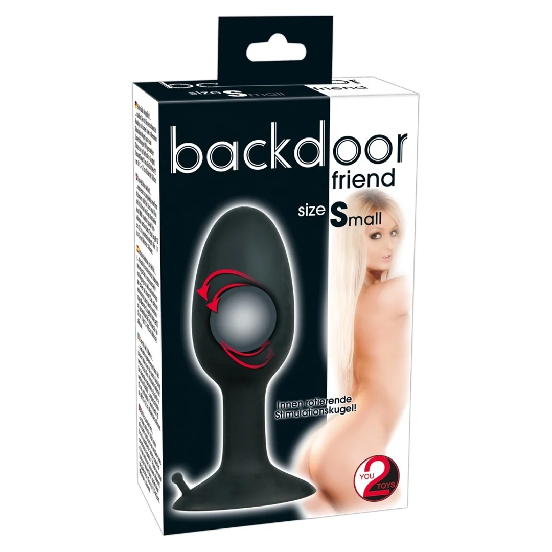 Backdoor Friend mały silikonowy korek z kulką stymulacyjną 8 cm czarny