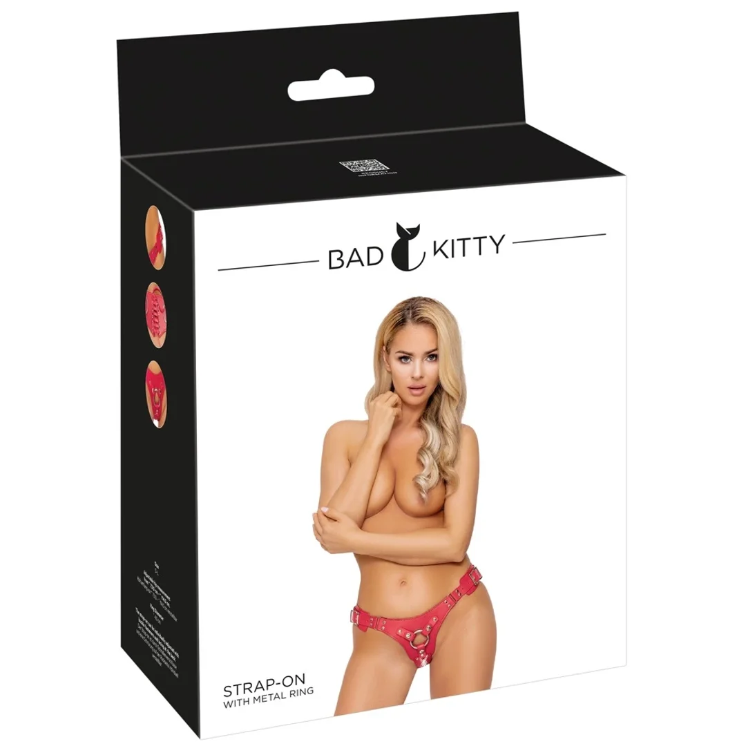 Bad Kitty Uprząż Czerwona S-L Regulowana Skorzany Design