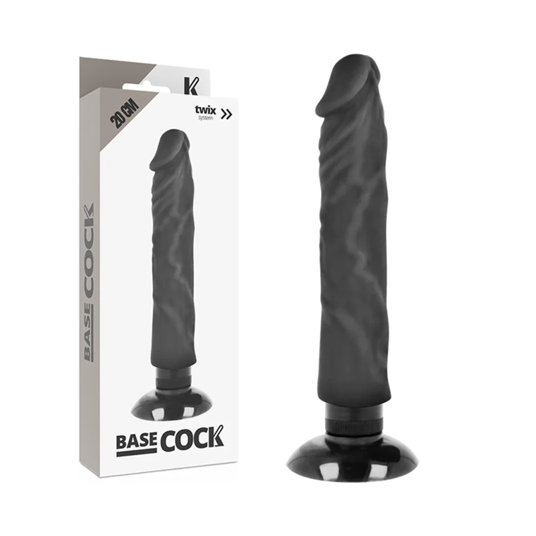 BASECOCK Wibrator Czarny 2w1 Anatomiczny 20 cm TPE z Przyssawką