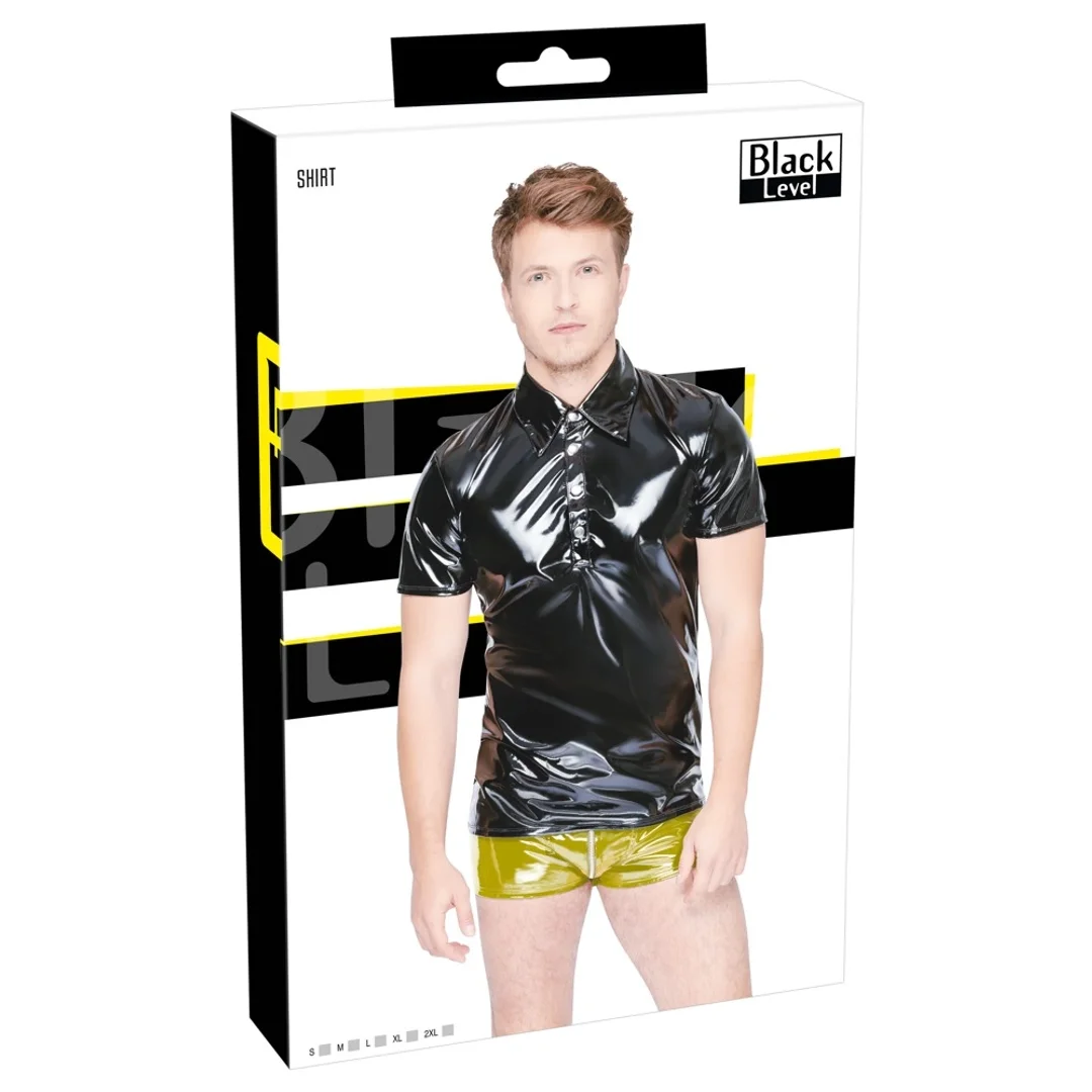 Black Level Polo XL Czarna Koszulka Patentowa z Połyskiem Męska
