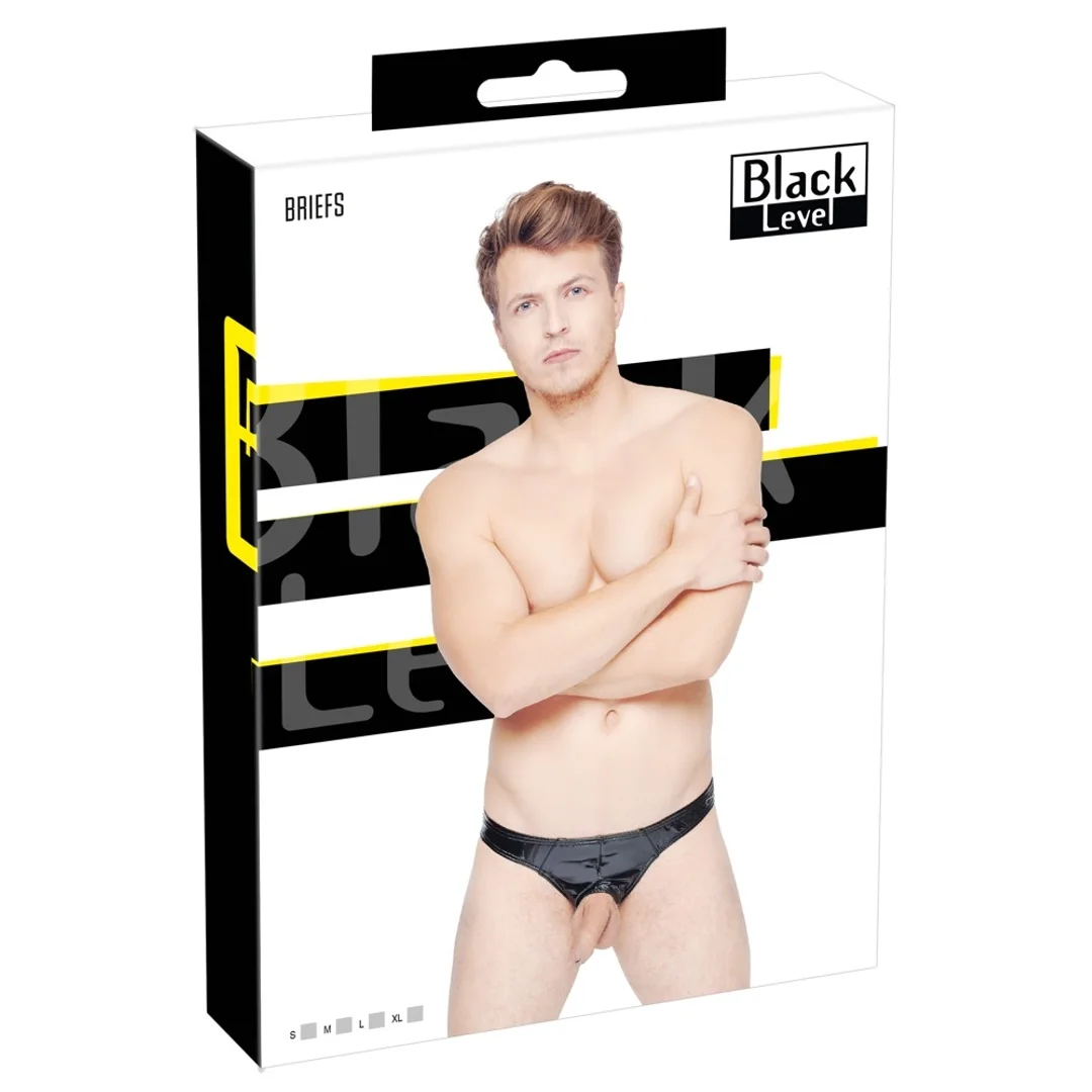 Black Level Slipy męskie czarny połysk z otworem, rozmiar S