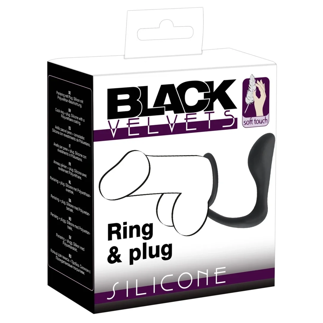 Black Velvets pierścień intymny z aplikatorem prostaty, silikonowy