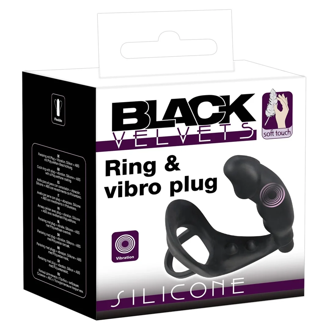 Black Velvets - Pierścień wibracyjny z anatomiczną nakładką, czarny