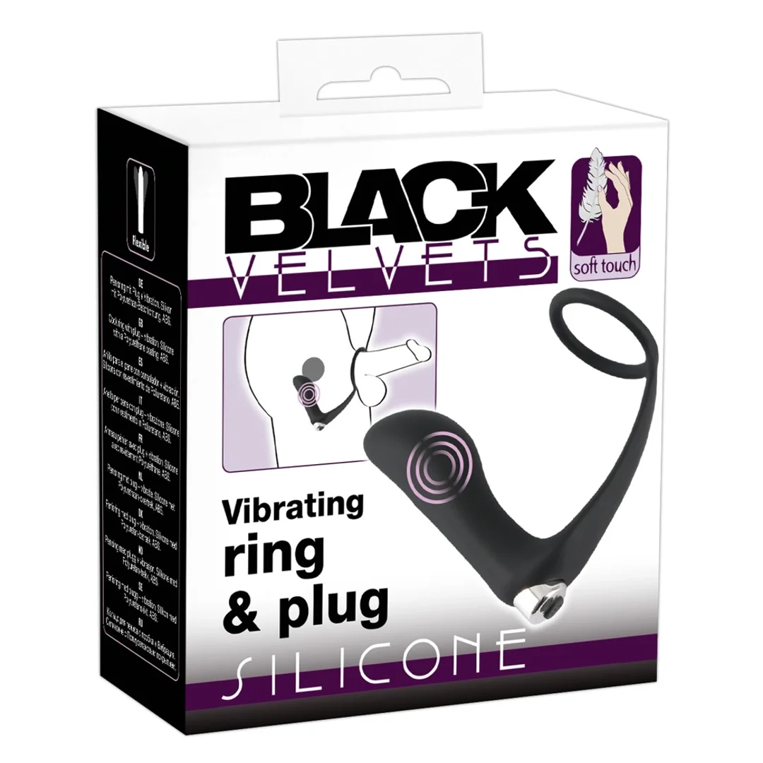 Black Velvets Pierścień z wibrującą wtyczką analną i mostkiem - czarny