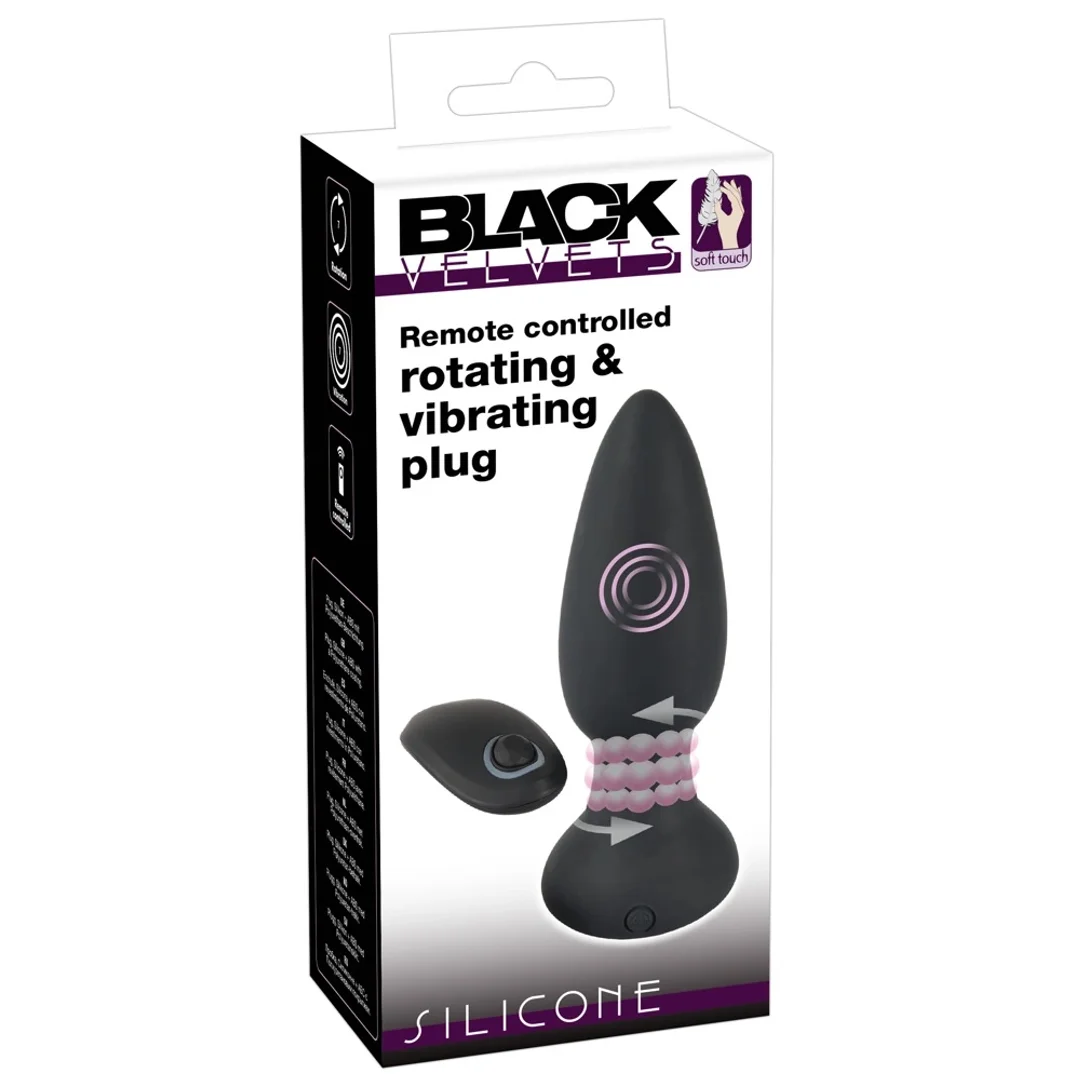Black Velvets Rotacyjny korek analny z pilotem 14 cm czarny, 7 trybow