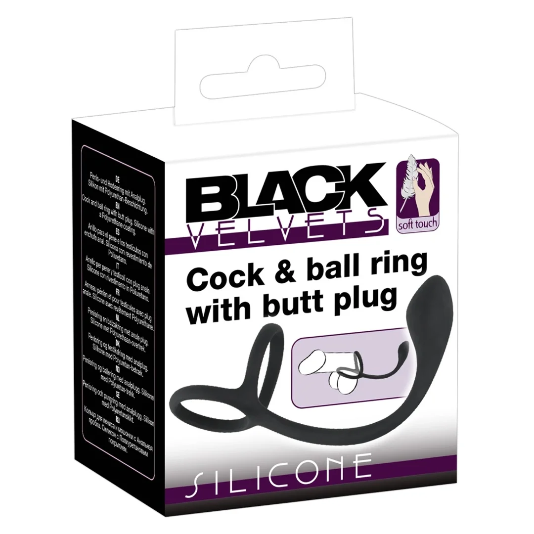 Black Velvets System 3w1 - Pierścień i korek silikonowy czarny