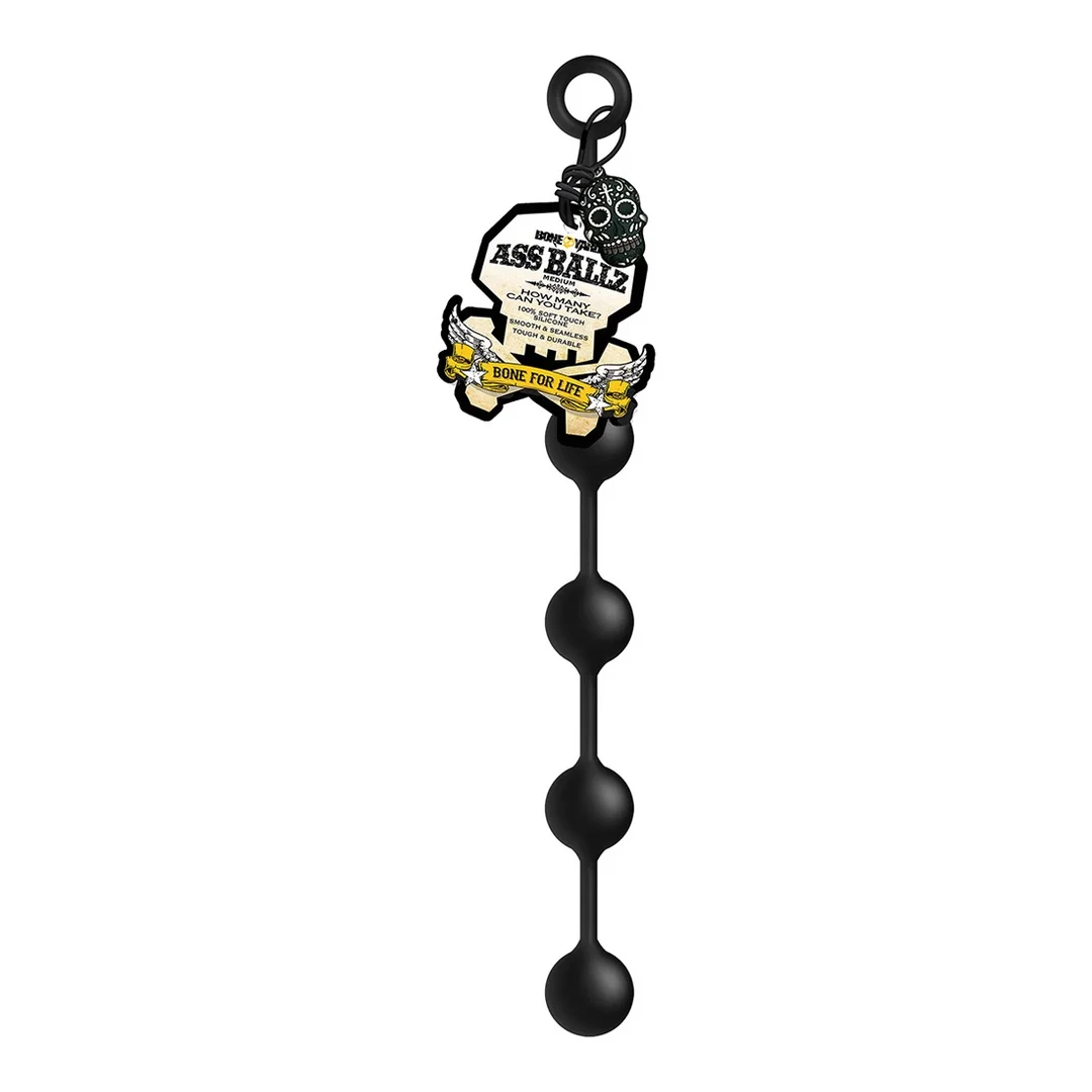 Boneyard Ass Ballz M - silikonowy łańcuch kulkowy z uchwytem, 16 cm