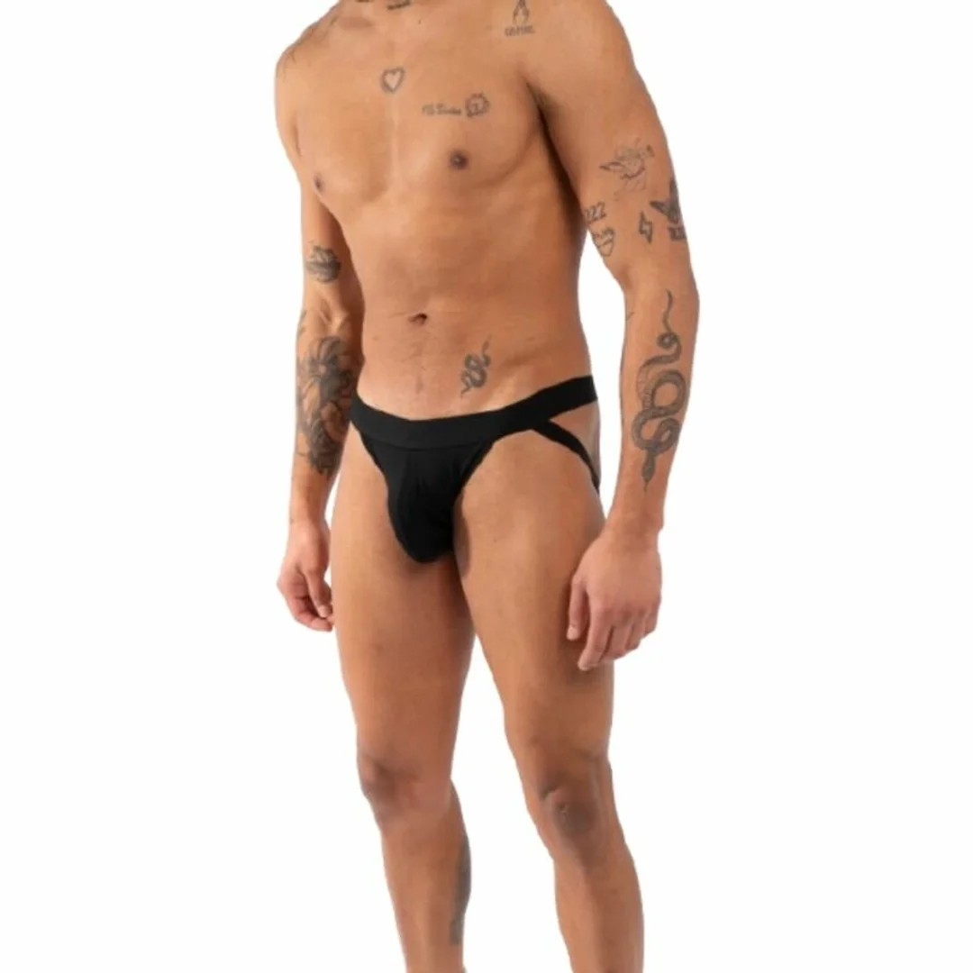 BURN 011 Podwojny Jockstrap Czarny S - designerski pas biodrowy
