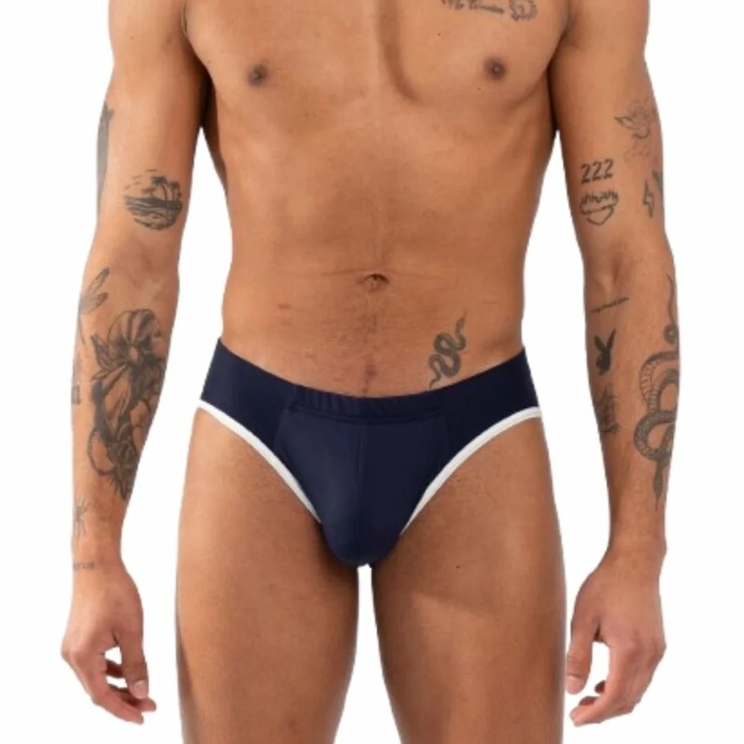 BURN 020 Slip Navy S - stylowe slipy męskie z połyskiem, rozmiar S