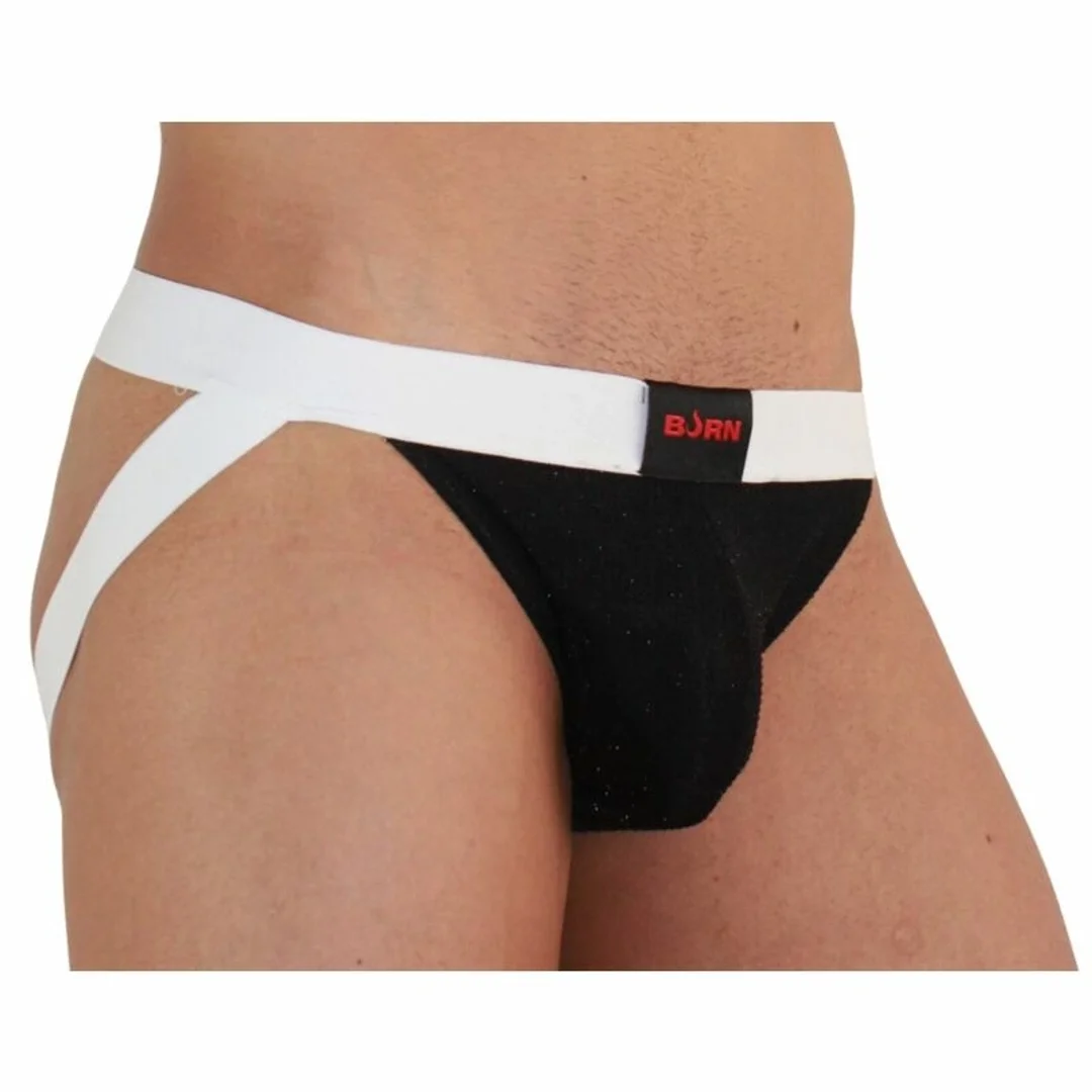 BURN Jock 004 M - Błyszczący czarno-biały pas biodrowy, rozmiar M